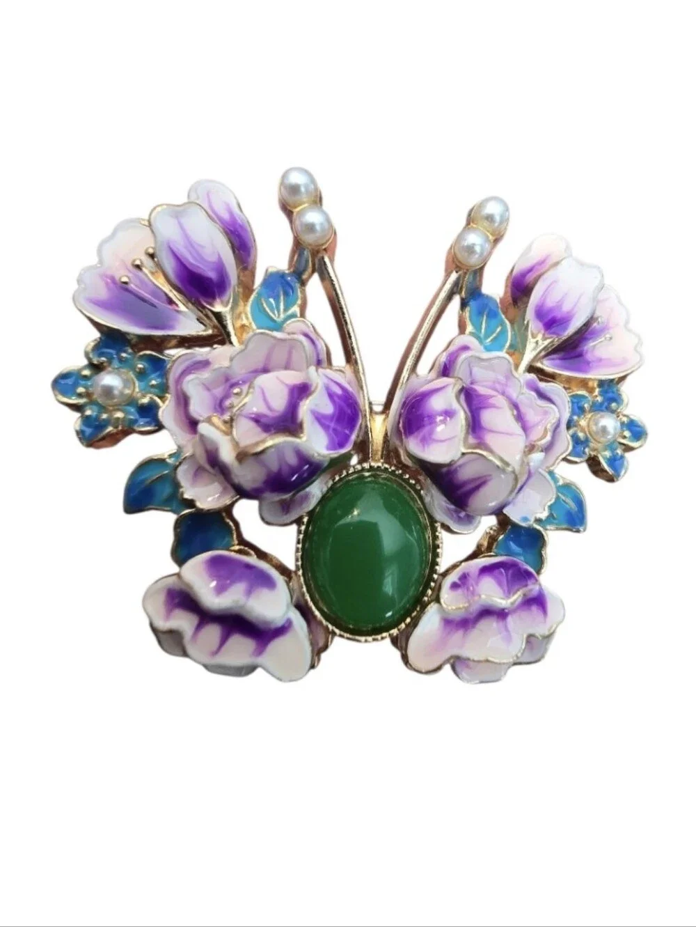 Floral Enamel Butterfly Brooch In EUC